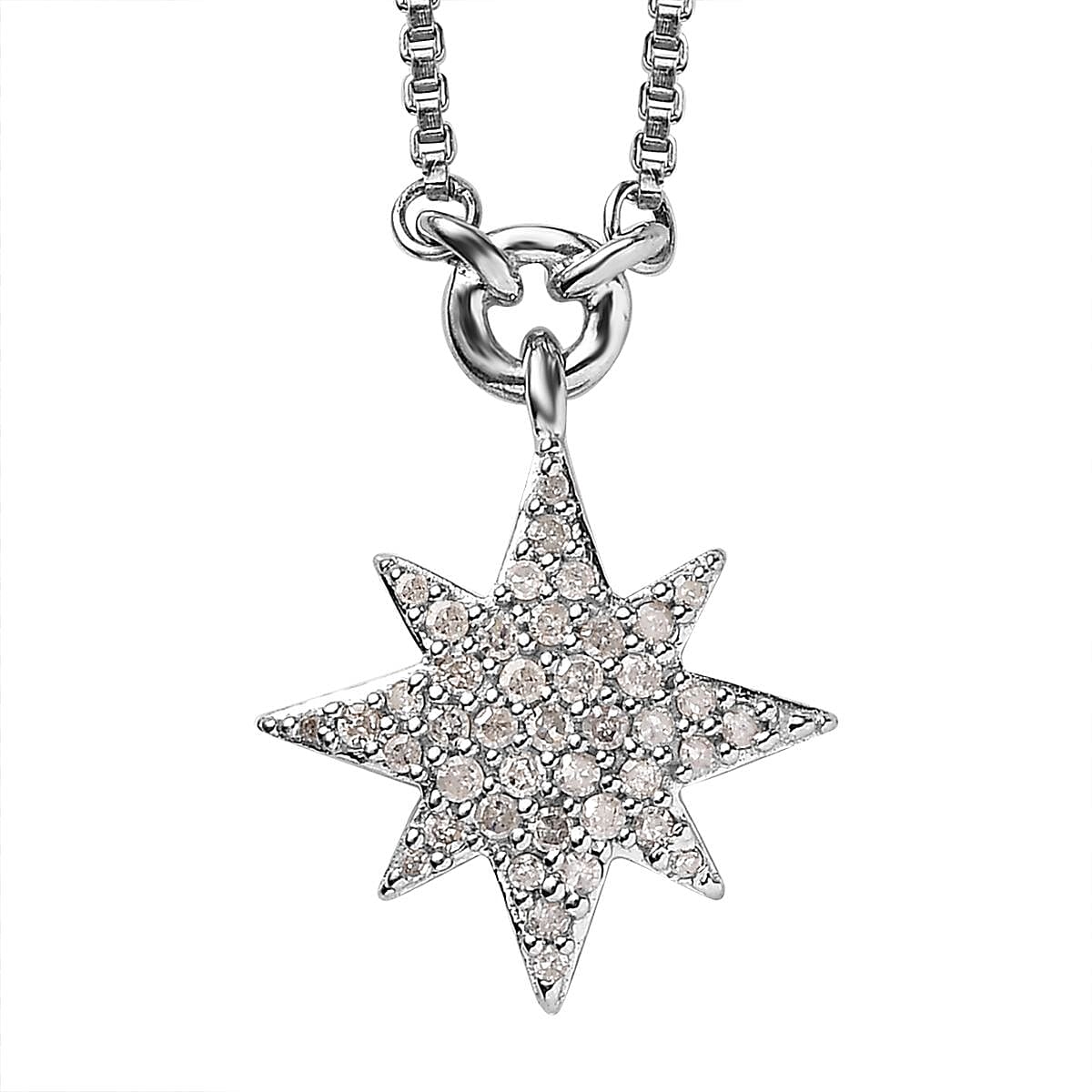Diamond Celestial Star Burst Necklace 18 Inches in Rhodium Over Sterling Silver 0.33 ctw