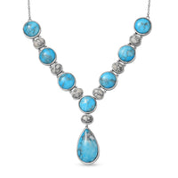 Karis Blue and White Howlite Deck of Cards Spade Symbol Signet Necklace in Platinum Bond with Stainless Steel Chain 18 Inches 51.40 ctw