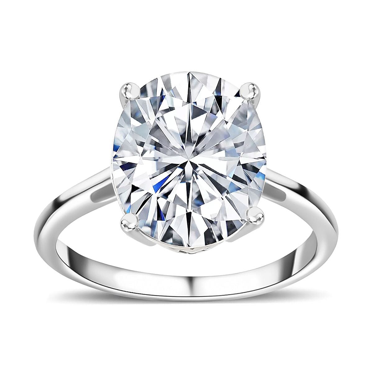 Moissanite (Oval 12x10mm) Solitaire Ring in Platinum Over Sterling Silver (Size 10.0) 5.00 ctw