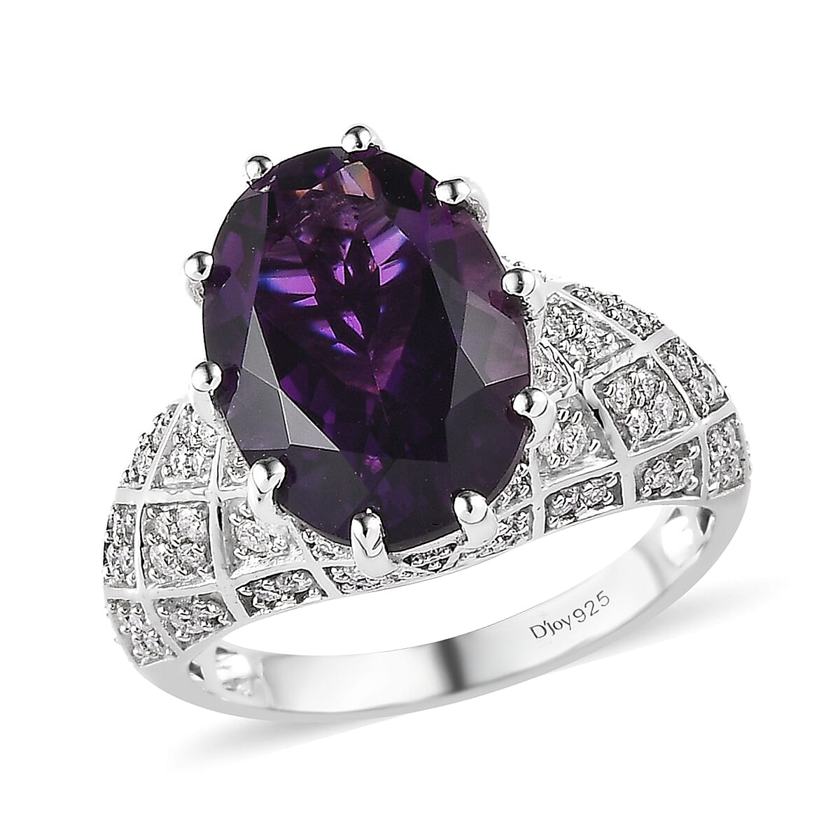 Premium Mashamba Amethyst, Moissanite Ring in Platinum Over Sterling Silver (Size 10.0) 6.50 ctw