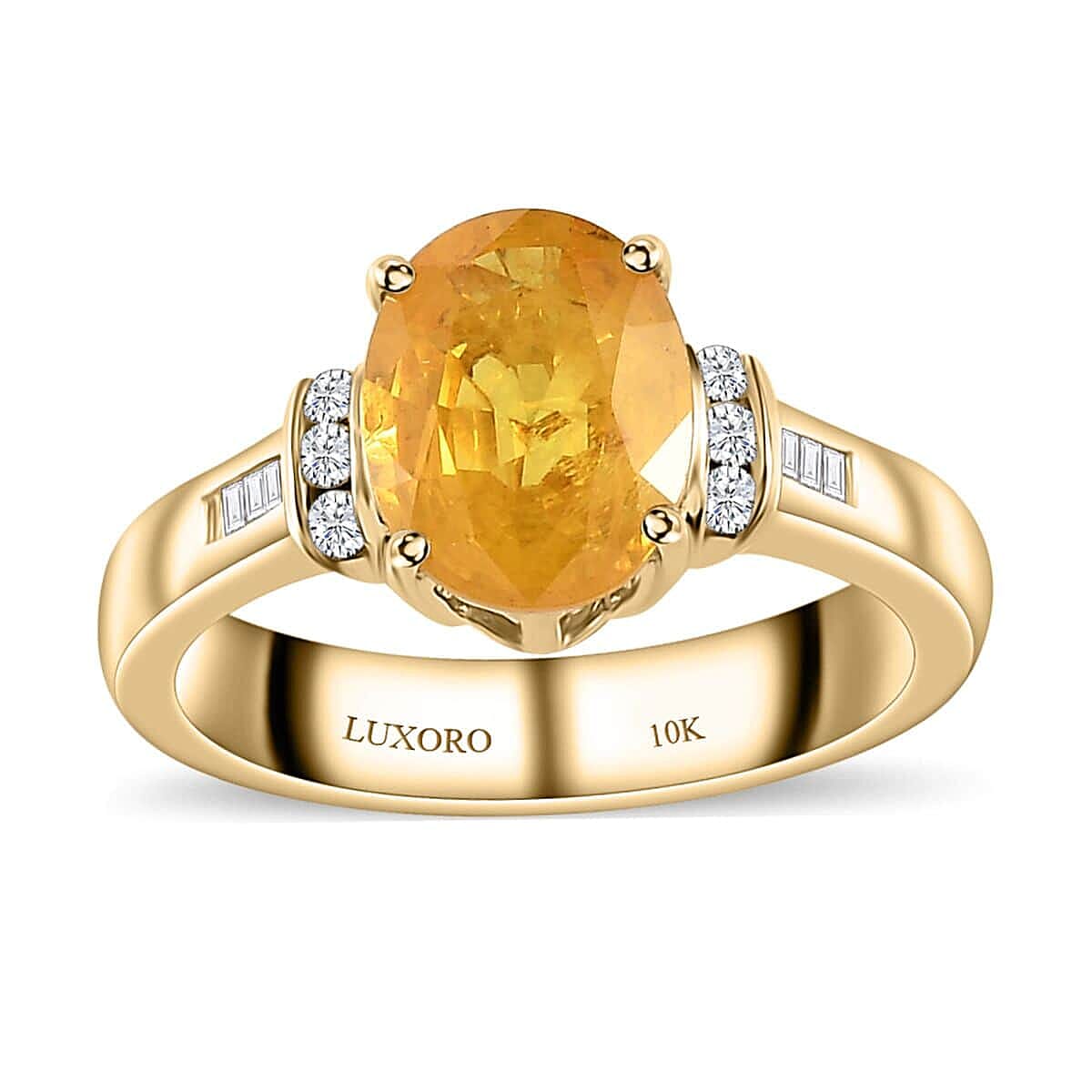 Doorbuster Luxoro 10K Yellow Gold Premium Madagascar Yellow Sapphire and G-H I2 Diamond Ring 2.40 ctw