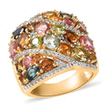 Multi-Tourmaline and White Zircon Ring in Vermeil Yellow Gold Over Sterling Silver (Size 7.0) 5.35 ctw - Sticky add to cart bar