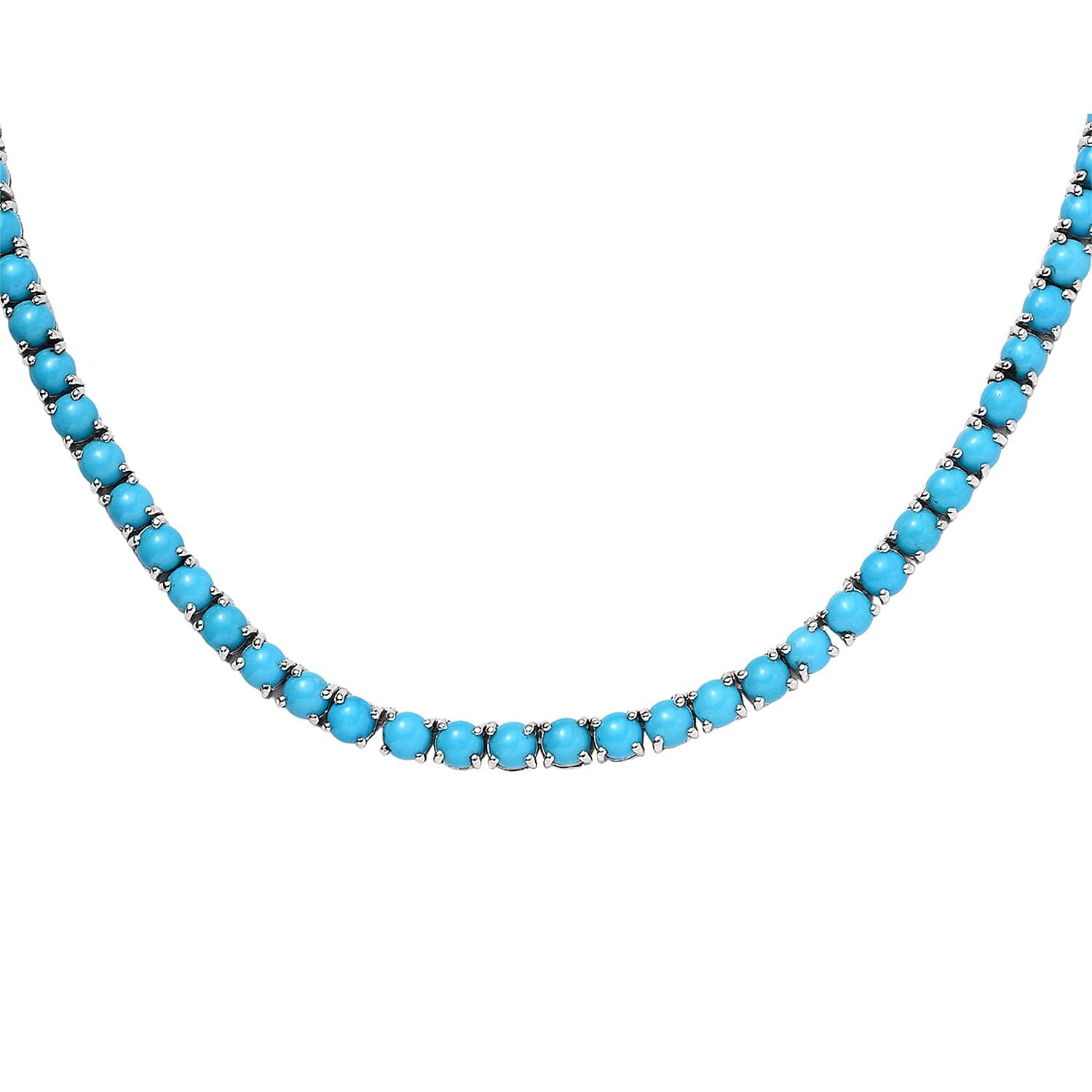 Sleeping Beauty Turquoise 41.35 ctw Tennis Necklace 18 Inches in Platinum Over Sterling Silver
