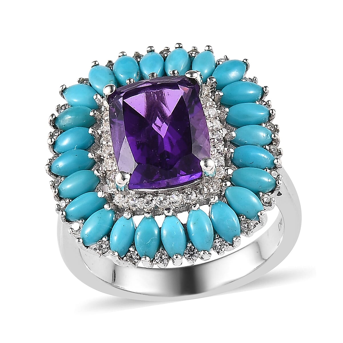 Premium Mashamba Amethyst and Multi Gemstone Cocktail Ring in Platinum Over Sterling Silver (Size 7.0) 5.40 ctw