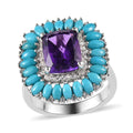 Premium Mashamba Amethyst and Multi Gemstone Cocktail Ring in Platinum Over Sterling Silver (Size 7.0) 5.40 ctw - Sticky add to cart bar
