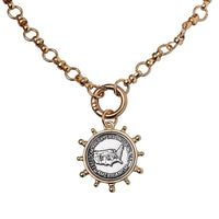 United States Half Dollar Coin Necklace 20 Inches in Silvertone and Goldtone