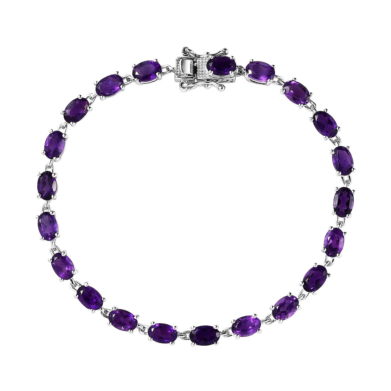 African Amethyst Link Bracelet in Platinum Over Sterling Silver (7.25 In) 10.35 ctw