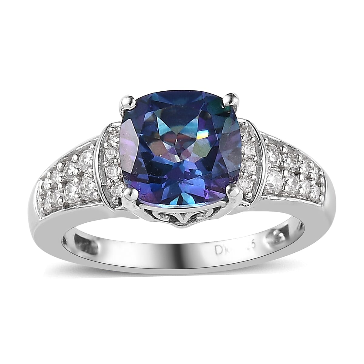 Blue Petalite, Moissanite Ring in Platinum Over Sterling Silver (Size 10.0) 2.10 ctw