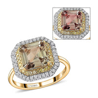 Luxoro AAA Turkizite, I1-I2 Natural Yellow and White Diamond 3.10 ctw Double Halo Ring in 14K Yellow Gold