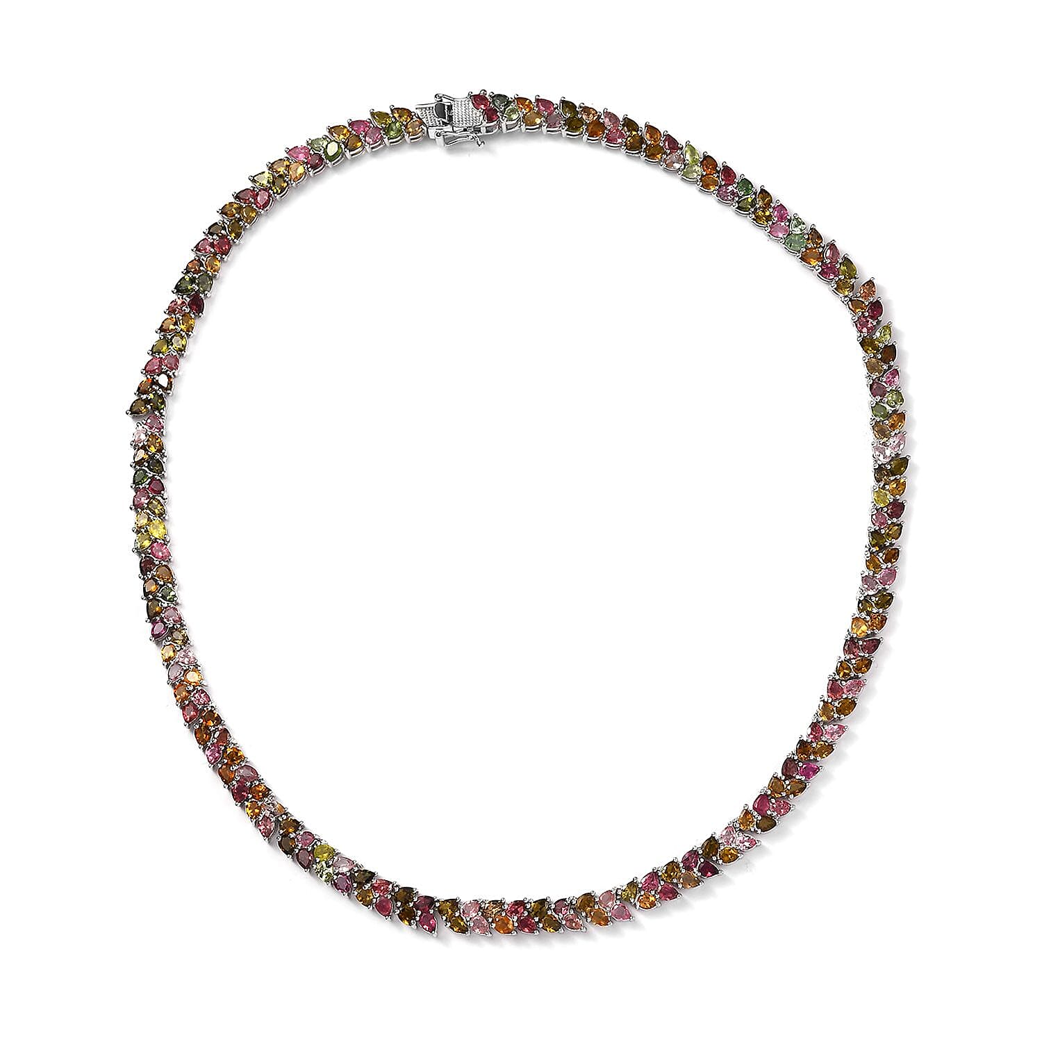 TLV Multi-Tourmaline 2 Row Necklace (18 Inches) in Platinum Over Sterling Silver 34.20 ctw
