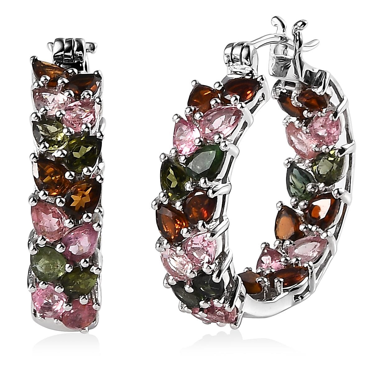 TLV Multi-Tourmaline Inside Out Hoop Earrings in Platinum Over Sterling Silver 7.75 ctw