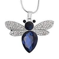 Black Austrian Crystal, Bue Glass Necklace in Silvertone (24-26 Inches)