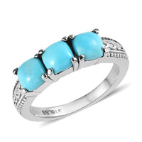 Sleeping Beauty Turquoise 3 Stone Ring in Stainless Steel (Size 10.0) 1.70 ctw
