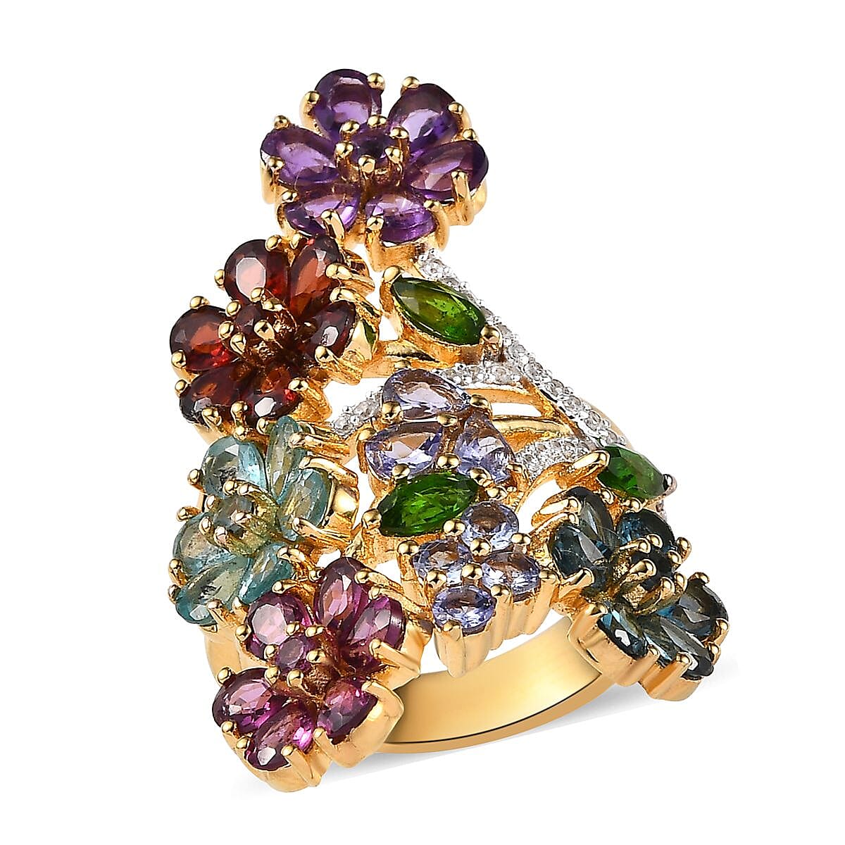 TLV Multi Gemstone Floral Ring in Vermeil YG Over Sterling Silver (Size 10.0) 7.10 Carat Total Weight