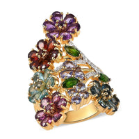TLV Multi Gemstone Floral Ring in Vermeil YG Over Sterling Silver (Size 10.0) 7.10 Carat Total Weight