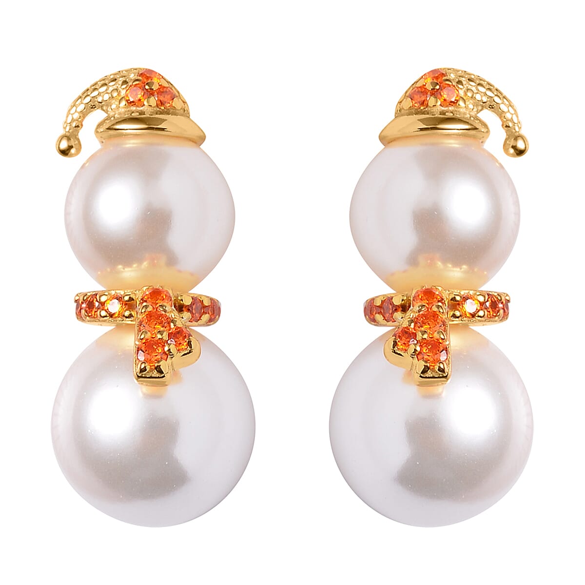 White Shell Pearl and Simulated Orange Diamond Earrings in 14K Yellow Gold Over Sterling Silver 0.60 ctw