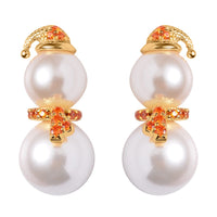 White Shell Pearl and Simulated Orange Diamond Earrings in 14K Yellow Gold Over Sterling Silver 0.60 ctw