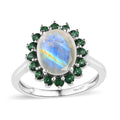 Premium Rainbow Moonstone and Signity Pariaba Topaz Halo Ring in Platinum Over Sterling Silver (Size 10.0) 3.10 ctw - Sticky add to cart bar