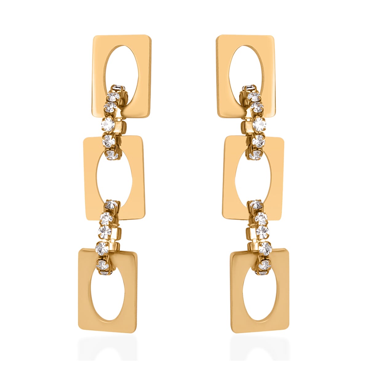 Simulated Diamond Paperclip Earrings in ION Plated Yellow Gold Stainless Steel