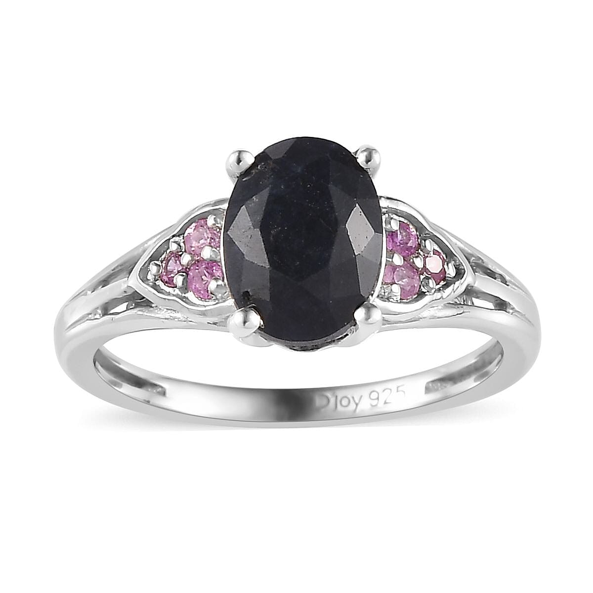 Midnight Sapphire, Madagascar Pink Sapphire Ring in Platinum Over Sterling Silver (Size 10.0) 2.10 ctw