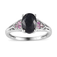 Midnight Sapphire, Madagascar Pink Sapphire Ring in Platinum Over Sterling Silver (Size 10.0) 2.10 ctw