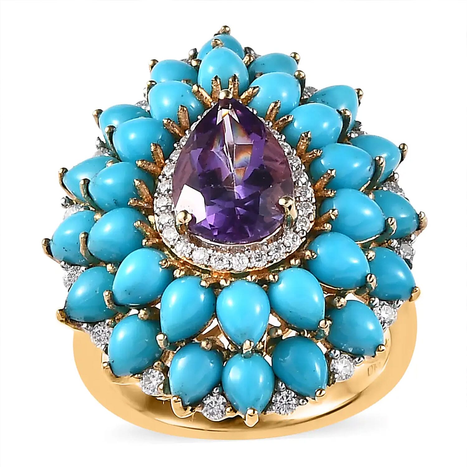 Premium Mashamba Amethyst and Multi Gemstone Cocktail Ring in Vermeil Yellow Gold Over Sterling Silver (Size 10.0) 6.15 ctw
