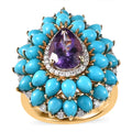 Premium Mashamba Amethyst and Multi Gemstone Cocktail Ring in Vermeil Yellow Gold Over Sterling Silver (Size 10.0) 6.15 ctw - Sticky add to cart bar