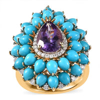 Premium Mashamba Amethyst and Multi Gemstone Cocktail Ring in Vermeil Yellow Gold Over Sterling Silver (Size 10.0) 6.15 ctw