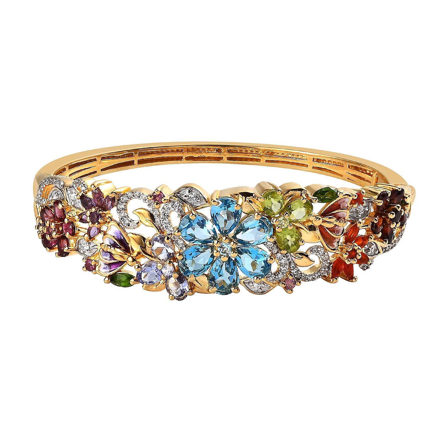 Blue Topaz , Multi gemstones Full Bangle in Vermeil YG Sterling Silver ,  Silver Wt. 22 g 12.15 ctw