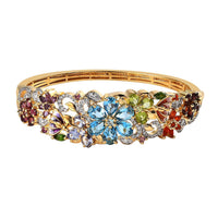 Blue Topaz , Multi gemstones Full Bangle in Vermeil YG Sterling Silver ,  Silver Wt. 22 g 12.15 ctw