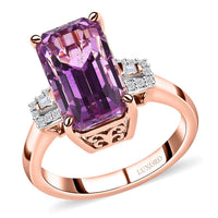Luxoro 10K Rose Gold AAA Patroke Kunzite and G-H I3 Diamond Ring 6.65 ctw