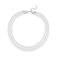 Doorbuster White Shell Pearl Beaded 3 Row Beaded Necklace 18 Inches in Stainless Steel