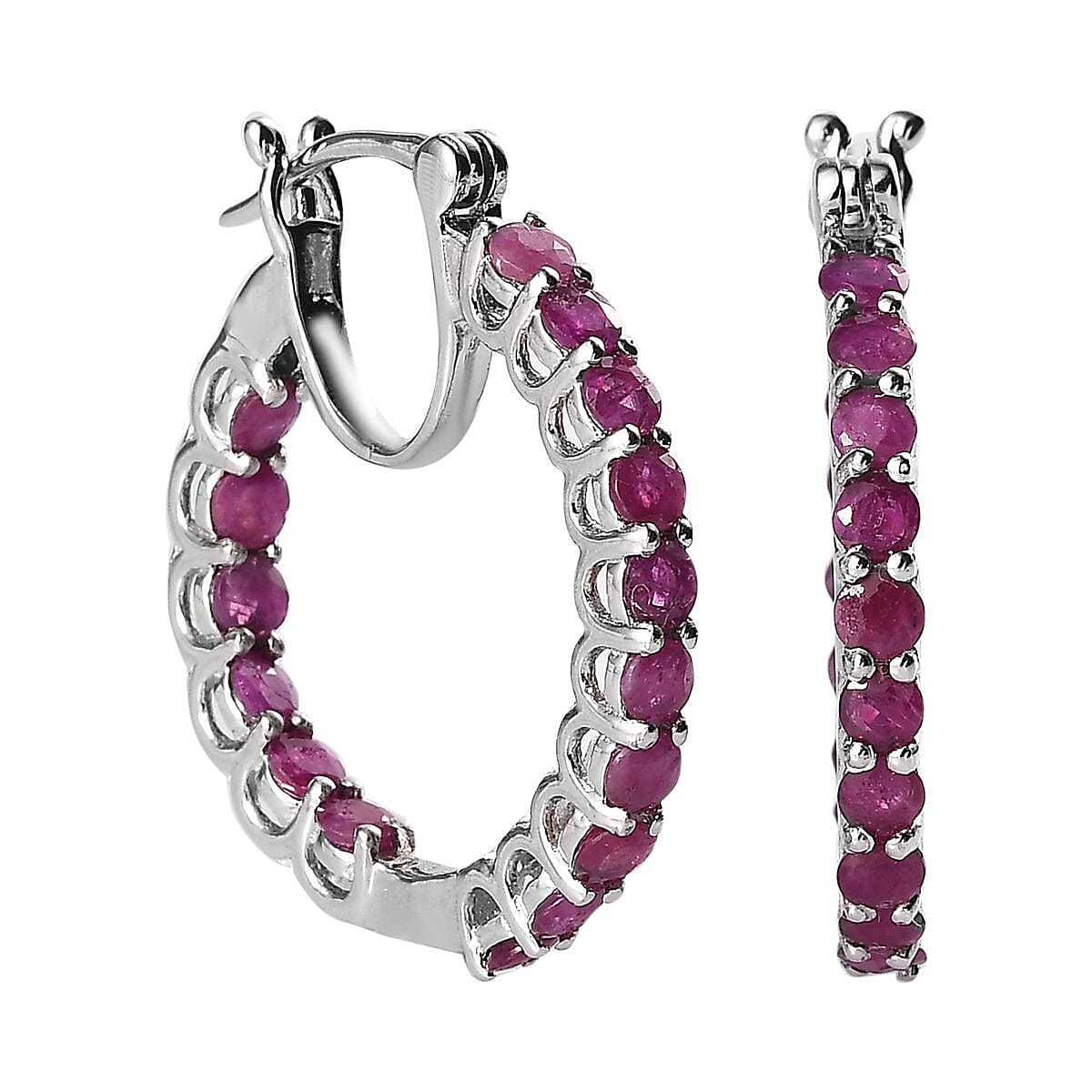 Doorbuster Karis Ruby Inside Out Hoop Earrings in Platinum Bond 3.65 ctw