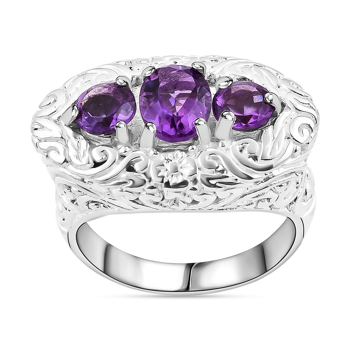 African Amethyst Ring in Sterling Silver (Size 5.5) 3.80 ctw