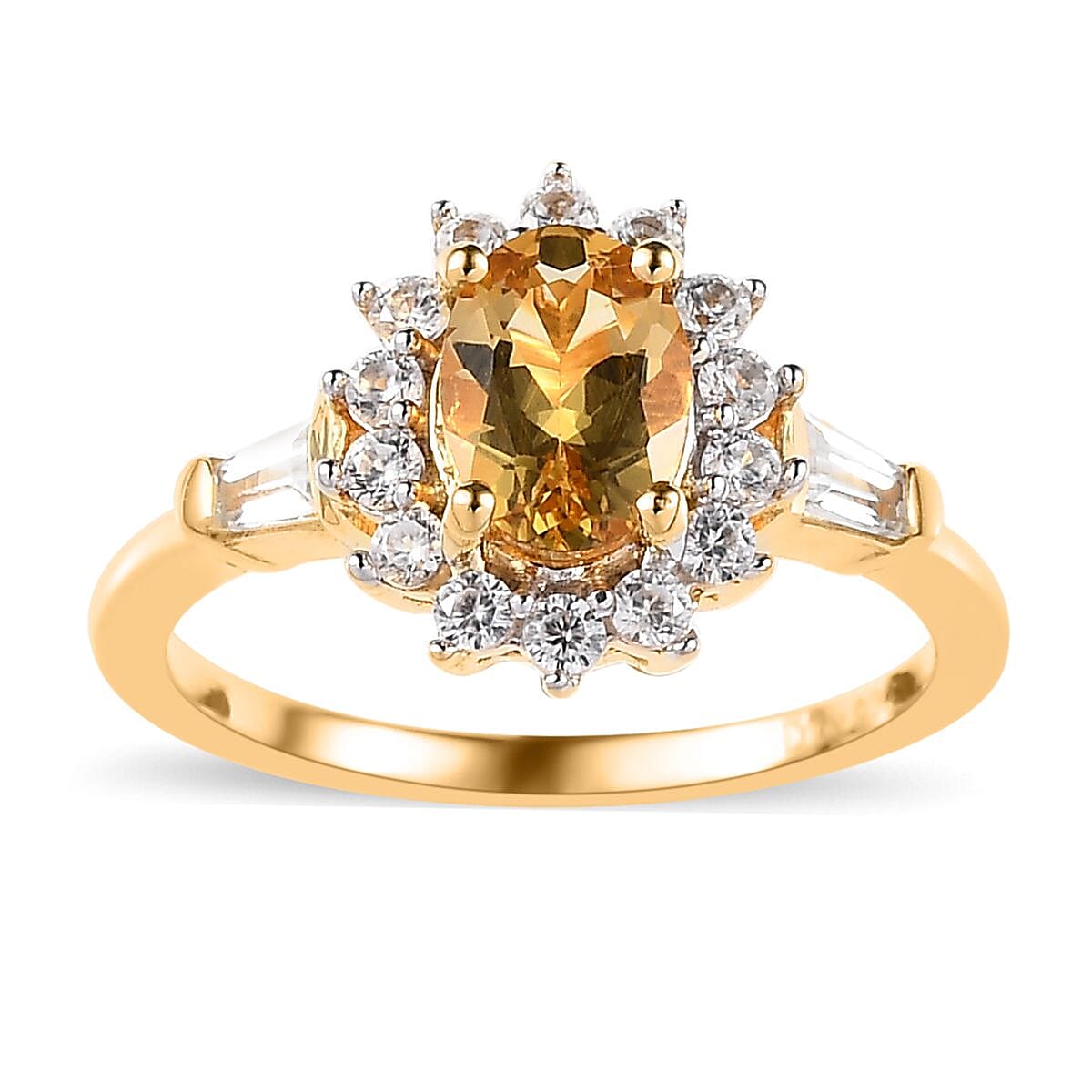 Premium Brazilian Heliodor, White Zircon Sunburst Ring in Vermeil YG Over Sterling Silver (Size 6.0) 1.25 ctw
