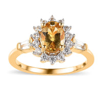 Premium Brazilian Heliodor, White Zircon Sunburst Ring in Vermeil YG Over Sterling Silver (Size 6.0) 1.25 ctw
