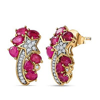 African Ruby and Multi Gemstone 3.89 ctw Earrings in Vermeil Yellow Gold Over Sterling Silver