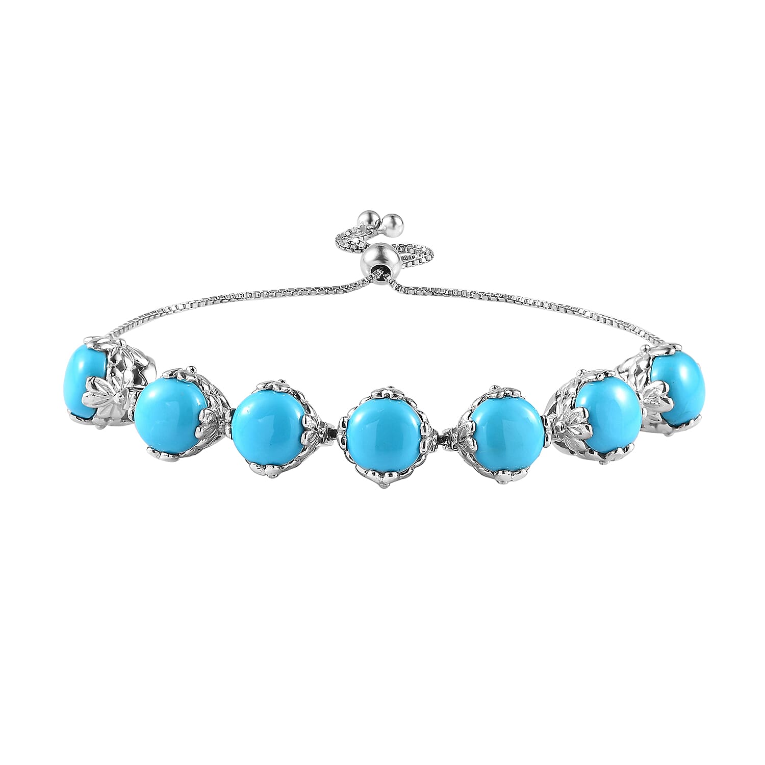 Sleeping Beauty Turquoise Bolo Bracelet in Platinum Over Sterling Silver (10.50 In) 12.00 ctw