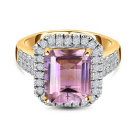 Ametrine and White Zircon Ring in 18K Vermeil YG Over Sterling Silver (Size 9.0) 5.34 ctw