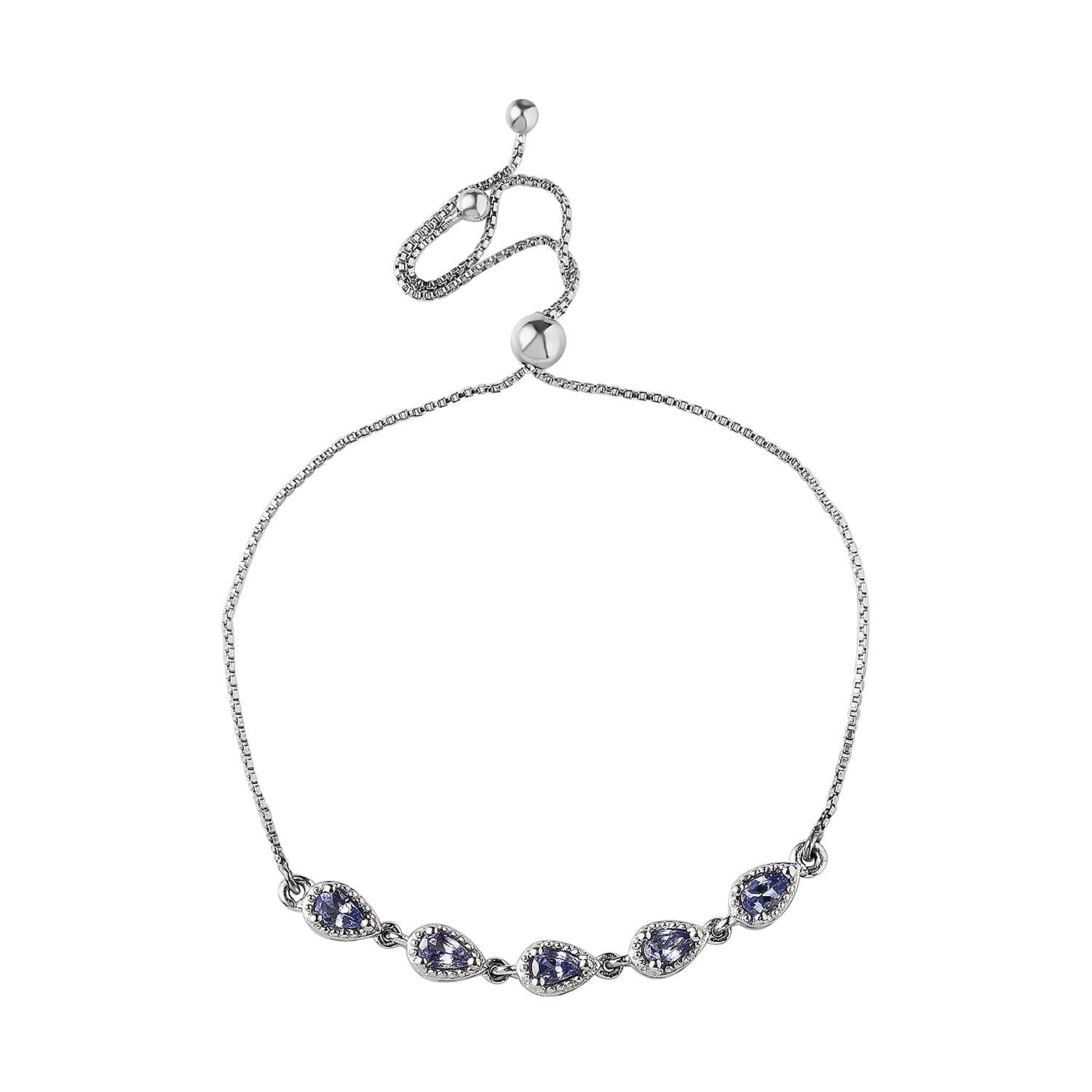 Tanzanite Bolo Bracelet in Platinum Over Sterling Silver (10.50 In) 1.00 ctw