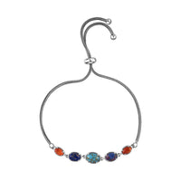 Multi Color Turquois Bracelet Bolo Bracelet in Sterling Silver and Stainless Steel (10.50 In) 3.75 ctw