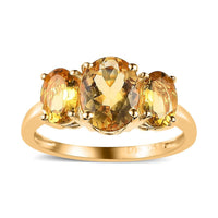 Premium Brazilian Heliodor Trilogy Ring in Vermeil Yellow Gold Over Sterling Silver (Size 10.0) 1.90 ctw