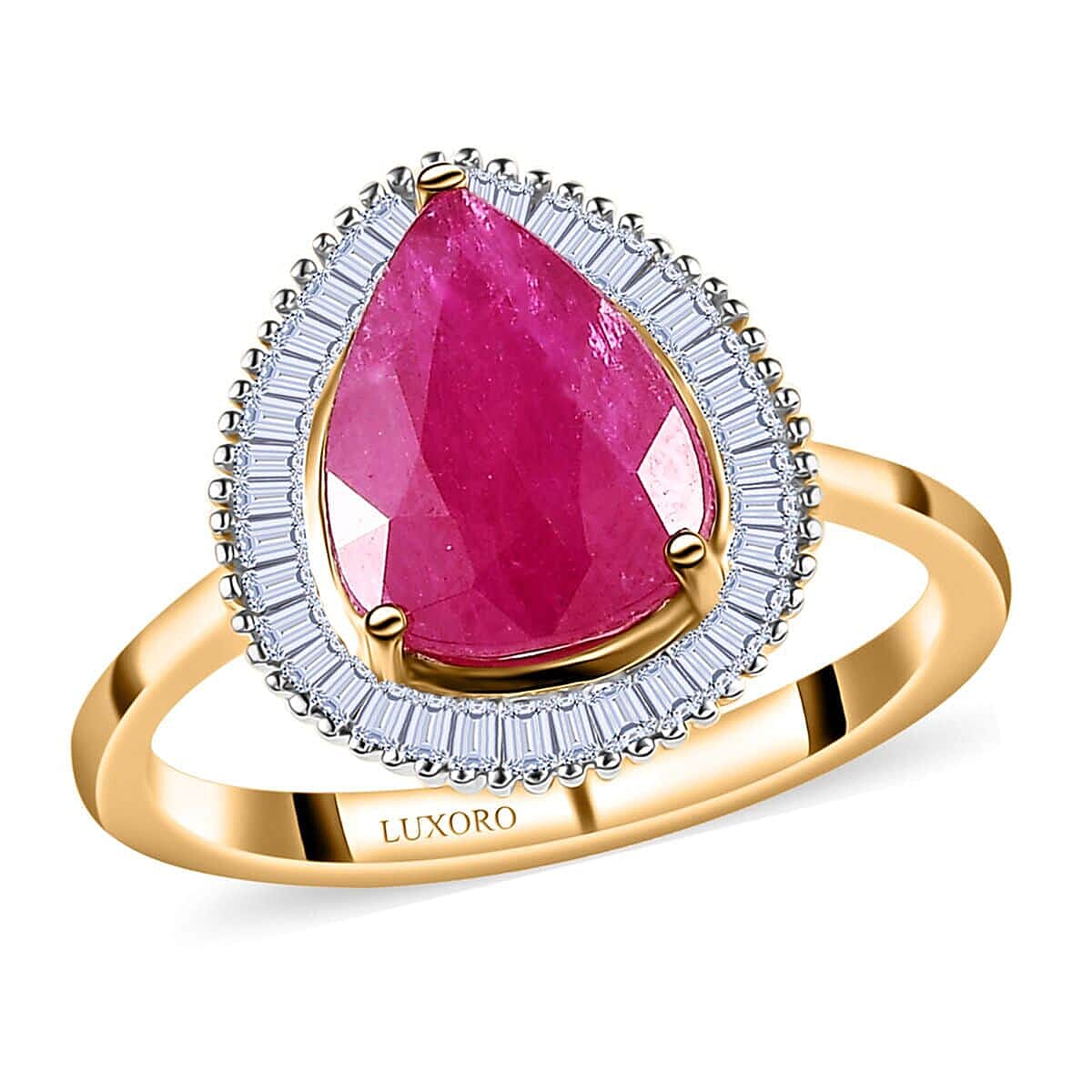 Doorbuster Luxoro 14K Yellow Gold Premium Mozambique Ruby and G-H I1 Diamond Halo Ring 2.90 ctw