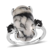 Austrian Pinolith, Thai Black Spinel Ring in Sterling Silver (Size 10.0) 10.35 ctw