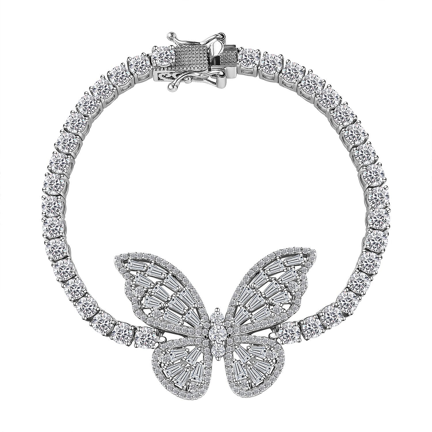 GP White Zircon Butterfly Bracelet in Platinum Over Sterling Silver (6.50 In) (Del. in 5-7 Days) 12.65 ctw