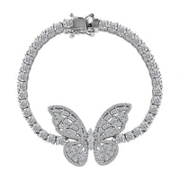 GP White Zircon Butterfly Bracelet in Platinum Over Sterling Silver (6.50 In) (Del. in 5-7 Days) 12.65 ctw