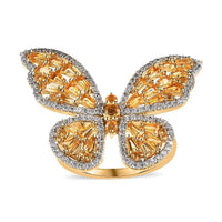 GP Trionfo Collection Premium Brazilian Citrine, White Zircon Butterfly Ring in Vermeil YG Over Sterling Silver (Size 10.0) 3.30 ctw