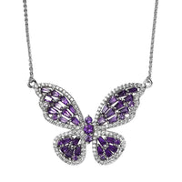 GP Premium Rhodolite Garnet and White Zircon Butterfly Necklace 18 Inches in Vermeil Rose Gold Over Sterling Silver 4.15 ctw