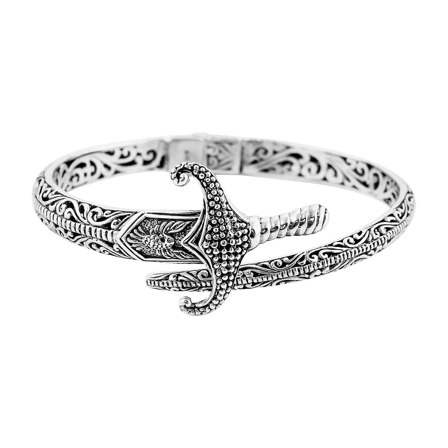 Bali Legacy Sterling Silver Sword Kada Bangle Bracelet (7.25 In) (27.65 g)