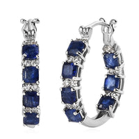 Doorbuster Asscher Cut Masoala Sapphire (FF) and White Zircon Hoop Earrings in Platinum Over Sterling Silver 8.00 ctw